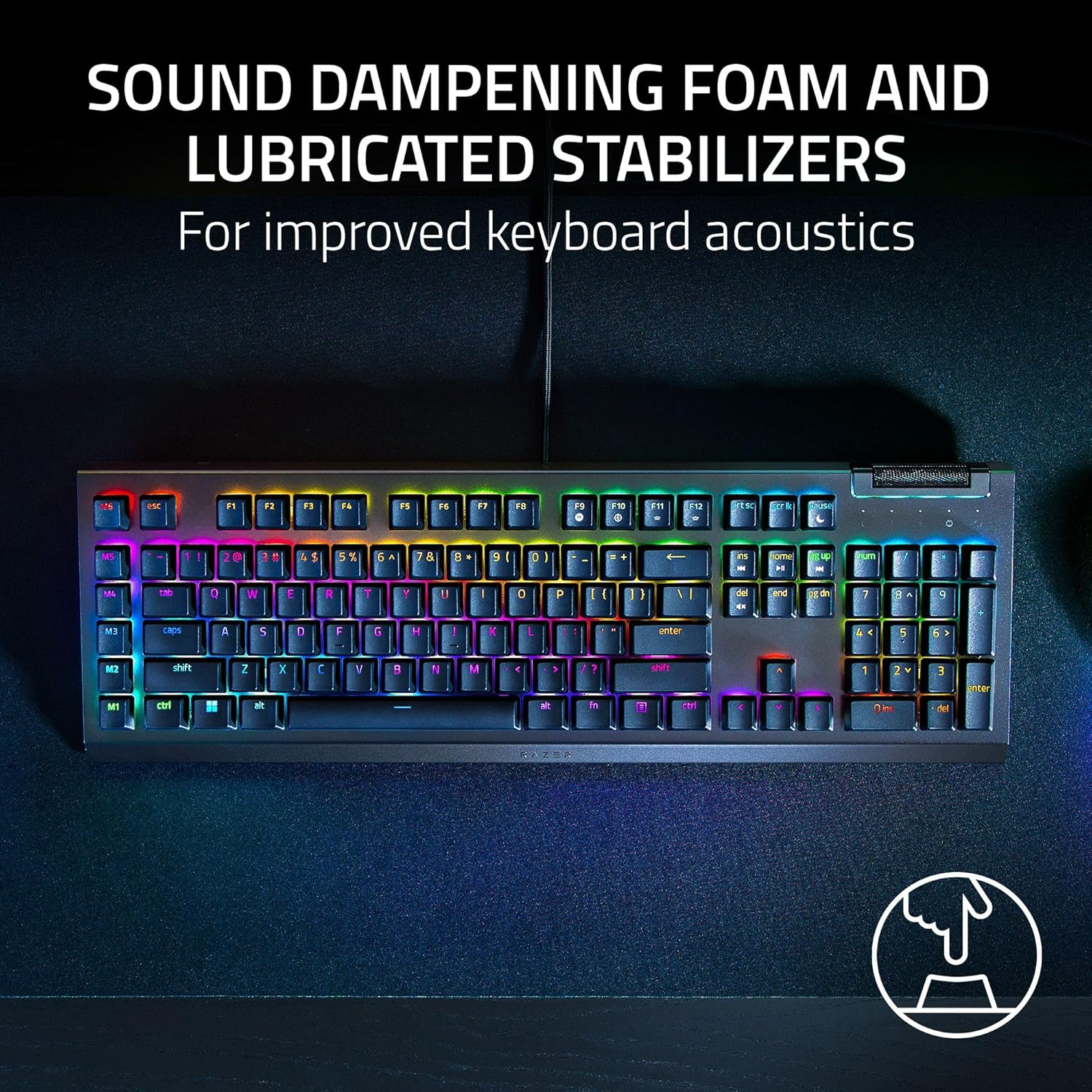 Razer BlackWidow V4 X Tactile & Clicky 6 Macro Keys Doubleshot ABS Keycaps Media Controls Sound Dampening & Stabilizers AR/EN Layout - Green Switch Razer BlackWidow V4 X Tactile & Clicky 6 Macro Keys Doubleshot ABS Keycaps Media Controls Sound Dampening & Stabilizers AR/EN Layout - Green Switch